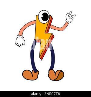 Cartoon Groovy funny cartoon lightning character, vintage. Funky comic bright emoticon sticker Stock Vector
