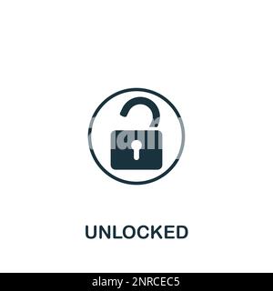 Unlocked icon. Monochrome simple sign from security collection. Unlocked icon for logo, templates, web design and infographics. Stock Vector