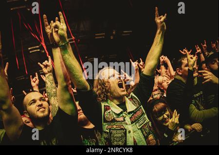 Copenhagen, Denmark. 22nd, February 2023. Heavy metal fans attend a live concert with the American heavy metal band Lamb of God at Forum Black Box at Frederiksberg, Copenhagen. (Photo credit: Gonzales Photo - Nikolaj Bransholm). Stock Photo