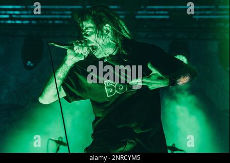 Copenhagen, Denmark. 22nd, February 2023. The American heavy metal band Lamb of God performs a live concert at Forum Black Box at Frederiksberg, Copenhagen. Here vocalist Randy Blythe is seen live on stage. (Photo credit: Gonzales Photo - Nikolaj Bransholm). Stock Photo