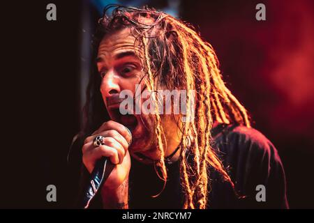 Copenhagen, Denmark. 22nd, February 2023. The American heavy metal band Lamb of God performs a live concert at Forum Black Box at Frederiksberg, Copenhagen. Here vocalist Randy Blythe is seen live on stage. (Photo credit: Gonzales Photo - Nikolaj Bransholm). Stock Photo