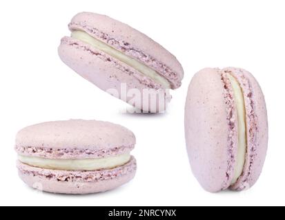Set with delicious macarons on white background Stock Photo