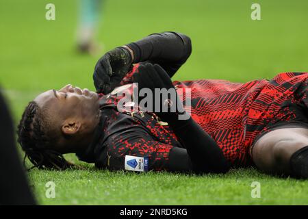 Milan, Italy. 26th Feb, 2023. Rafael Leao #17 on the floor in the Serie A match between AC Milan and Atalanta Bergamo at the Stadio Giuseppe Meazza on February 26th 2023 in Milan, Italy Credit: Mickael Chavet/Alamy Live News Stock Photo