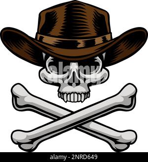 Cowboy Hat Western Skull Pirate Cross Bones Stock Vector
