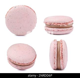 Set with delicious macarons on white background Stock Photo