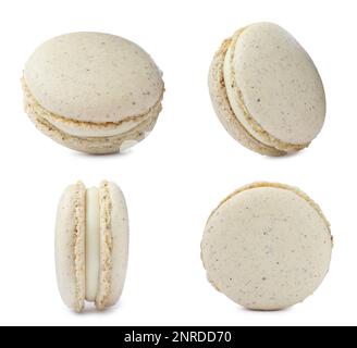 Set with delicious macarons on white background Stock Photo
