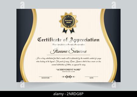 Business achievement credential design with dark and golden colors ...