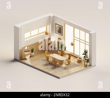Isometric view living room muji style open inside interior architecture ...