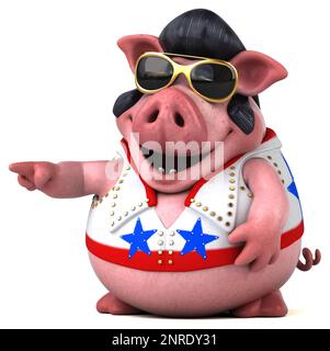 Fun 3D cartoon illustration of a pig rocker Stock Photo