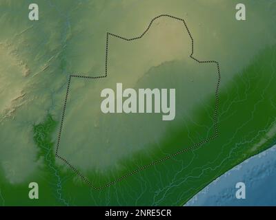 Bay, region of Somalia Mainland. Colored elevation map with lakes and rivers Stock Photo