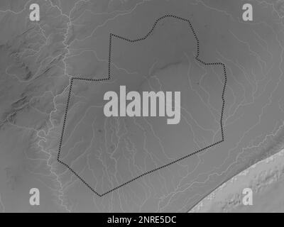 Bay, region of Somalia Mainland. Grayscale elevation map with lakes and rivers Stock Photo