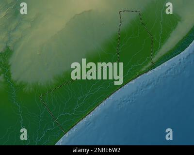 Shabeellaha Hoose, region of Somalia Mainland. Colored elevation map with lakes and rivers Stock Photo