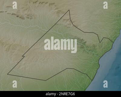 Nugaal, region of Somalia Mainland. Elevation map colored in wiki style with lakes and rivers Stock Photo