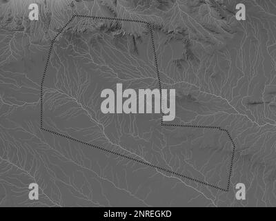 Togdheer, region of Somaliland. Grayscale elevation map with lakes and rivers Stock Photo