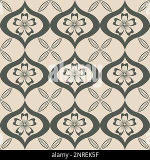 Neutral ogee botanical vector seamless pattern background with hand drawn ornamental leaves. Elegant geometric stylized floral deocrative backdrop Stock Vector