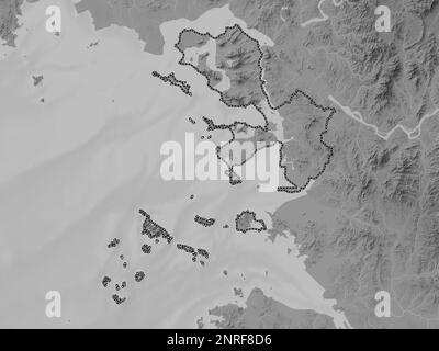 Incheon, metropolitan city of South Korea. Grayscale elevation map with lakes and rivers Stock Photo