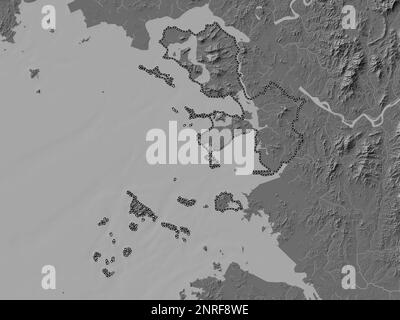 Incheon, metropolitan city of South Korea. Bilevel elevation map with lakes and rivers Stock Photo