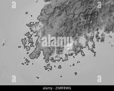 Jeollanam-do, province of South Korea. Grayscale elevation map with lakes and rivers Stock Photo