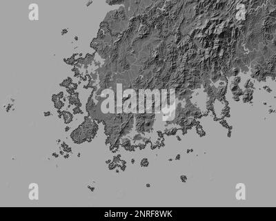 Jeollanam-do, province of South Korea. Bilevel elevation map with lakes and rivers Stock Photo