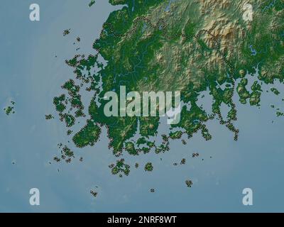 Jeollanam-do, province of South Korea. Colored elevation map with lakes and rivers Stock Photo