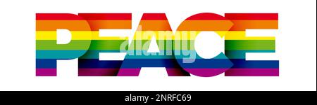 The word Peace. Vector banner and logo with rainbow text and peace flag Stock Vector