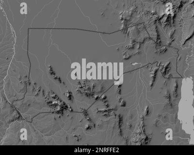 Eastern Equatoria, state of South Sudan. Bilevel elevation map with lakes and rivers Stock Photo