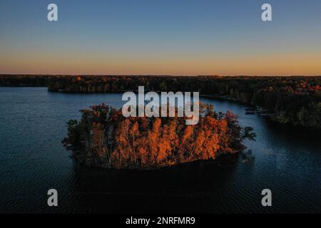 Sunset on trees on Island. Stock Photo