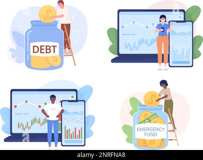 Financial accounting flat concept vector spot illustration pack Stock Vector