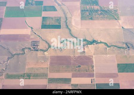 Aerial view of drought stricken farmland in the midwest USA Stock Photo