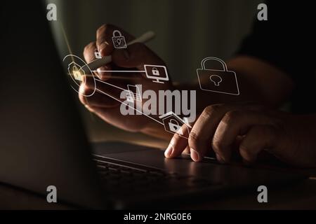 CYBER SECURITY Business technology Antivirus Alert Protection Security and Cyber Security Firewall Cybersecurity and information technology Stock Photo