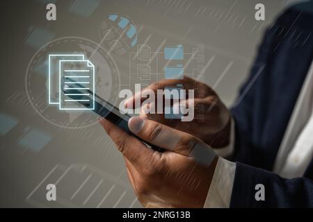 IT working on computer Business processes Document Management System (DMS) progress planning and chart Stock Photo