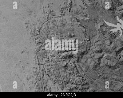 Kegalle, district of Sri Lanka. Grayscale elevation map with lakes and rivers Stock Photo