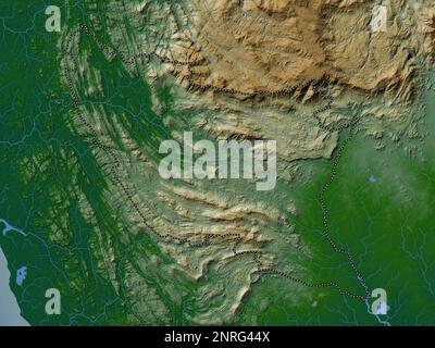 Ratnapura, district of Sri Lanka. Colored elevation map with lakes and rivers Stock Photo