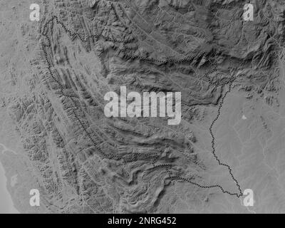 Ratnapura, district of Sri Lanka. Grayscale elevation map with lakes and rivers Stock Photo