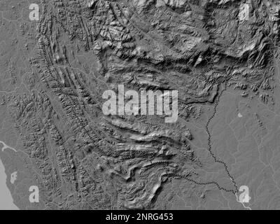 Ratnapura, district of Sri Lanka. Bilevel elevation map with lakes and rivers Stock Photo