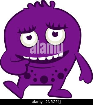 Cartoon violet monster. Halloween vector illustration of monster. Baby sticker Stock Vector