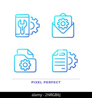 Configuration pixel perfect gradient linear vector icons set Stock Vector