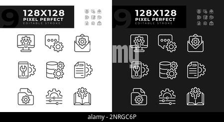 Technical configuration pixel perfect linear icons set for dark, light mode Stock Vector