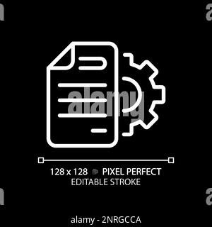 Document settings pixel perfect white linear icon for dark theme Stock Vector