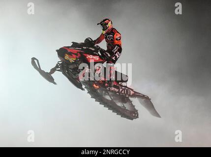 December 14, 2019: Professional Snocross racer Kody Kamm competes at the  Country Cat SnoCross National, an ISOC Amsoil Championship SnoCross event,  held at Buffalo River Race Park, Glyndon, MN. Photo by Russell