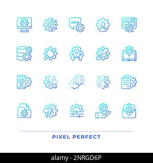 Setup and settings pixel perfect gradient linear vector icons set Stock Vector