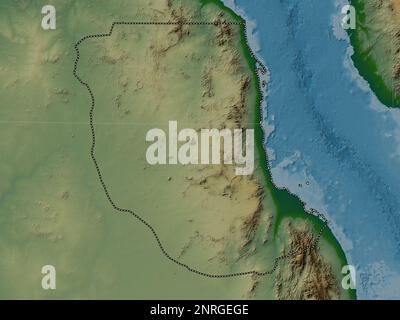 Red Sea, state of Sudan. Colored elevation map with lakes and rivers Stock Photo