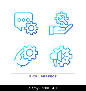 Social media settings pixel perfect gradient linear vector icons set Stock Vector