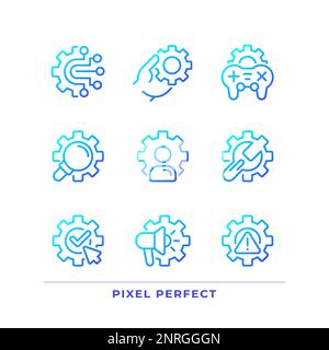 Gears pixel perfect gradient linear vector icons set Stock Vector