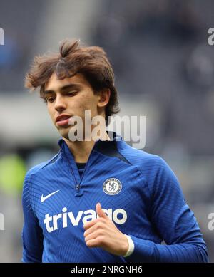 Chelsea's Joao Felix (on loan from Atletico Madrid) during the pre-match warm-up  during the English Premier League soccer match between Tottenham Hot Stock Photo