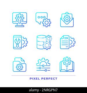 Technical configuration pixel perfect gradient linear vector icons set Stock Vector