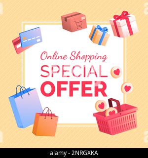 Online shopping and delivery advertisement with shopping items Stock Vector