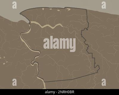 Commewijne, district of Suriname. Elevation map colored in sepia tones with lakes and rivers Stock Photo