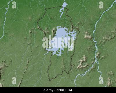 Brokopondo, district of Suriname. Elevation map colored in wiki style with lakes and rivers Stock Photo