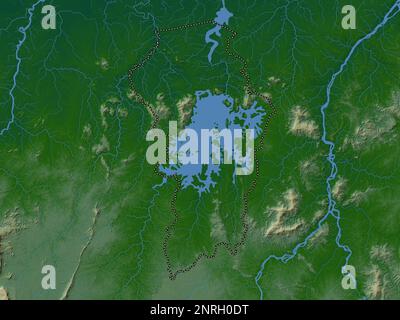 Brokopondo, district of Suriname. Colored elevation map with lakes and rivers Stock Photo